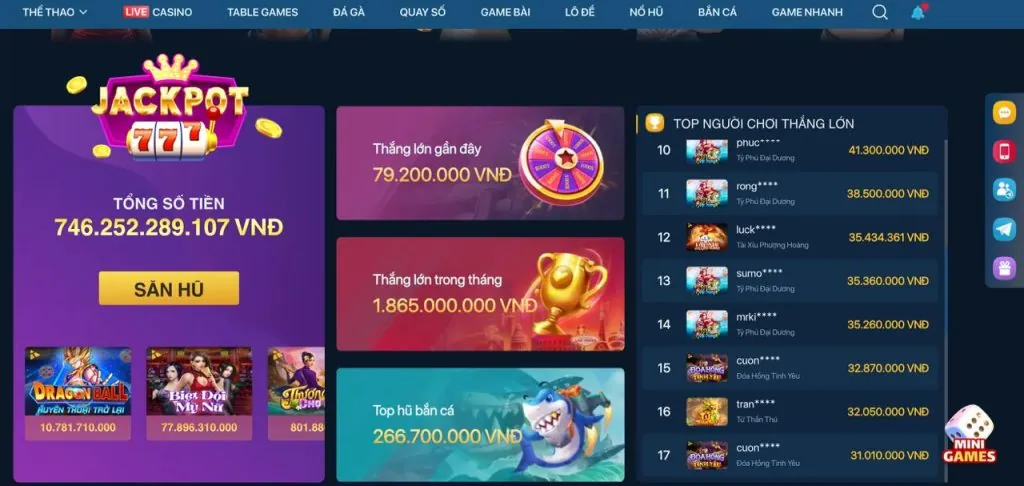 Tỷ lệ nổ hũ cực cao